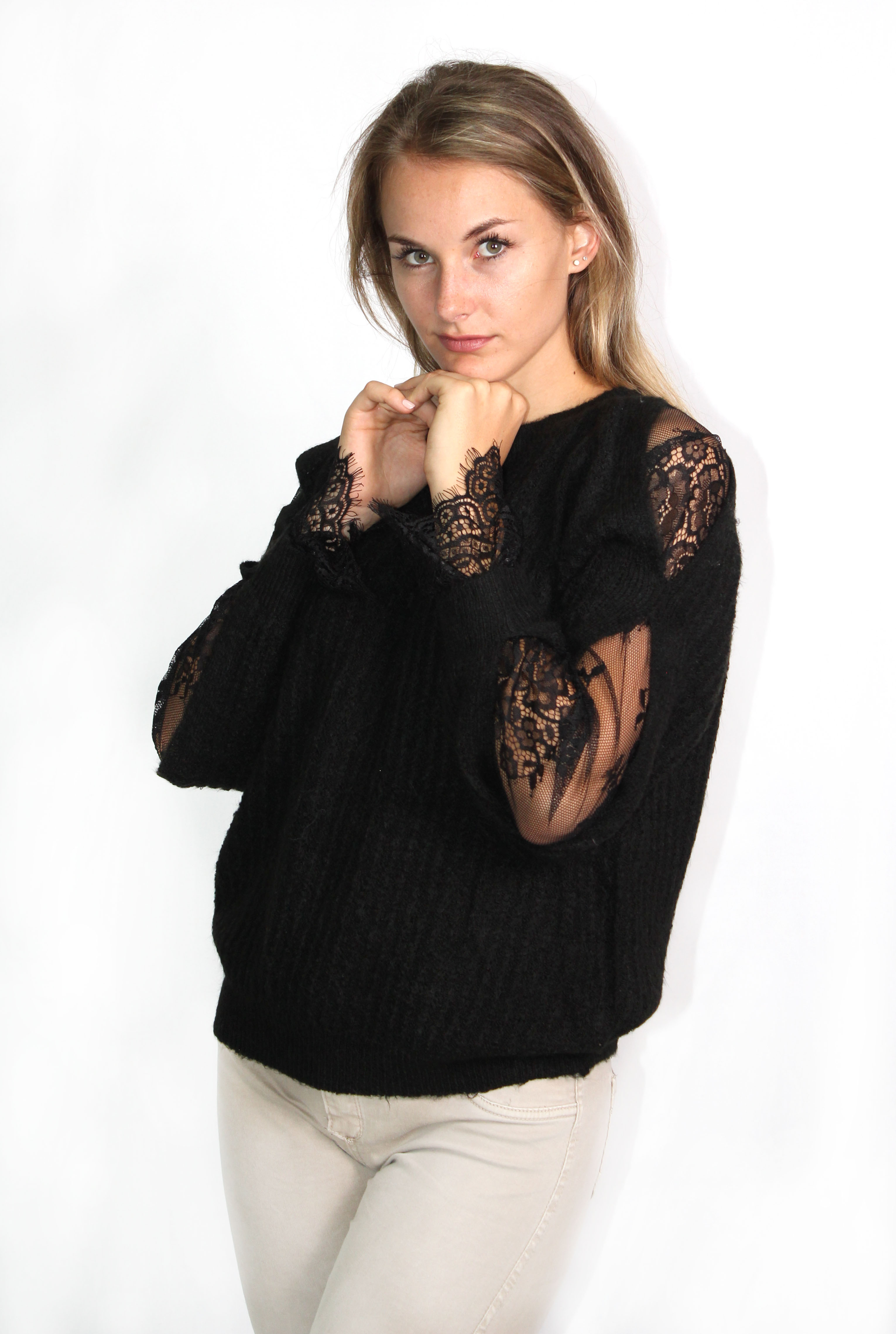 TOP VOGUE BLACK LACE DETAIL SWEATER | Rosella - Style inspired by elegance