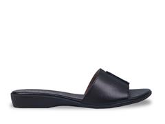 FROGGIE BLACK LEATHER SLIP-ON MULE